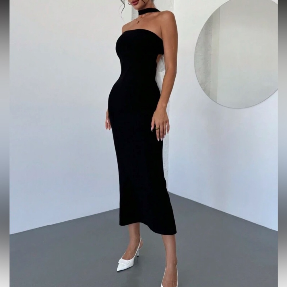 SHEIN Black Strapless Midi Dress